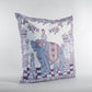 18” Blue Purple Ornate Elephant Suede Throw Pillow