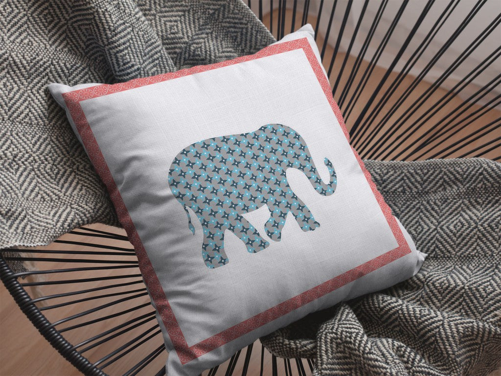 16” Blue Pink Elephant Boho Suede Throw Pillow