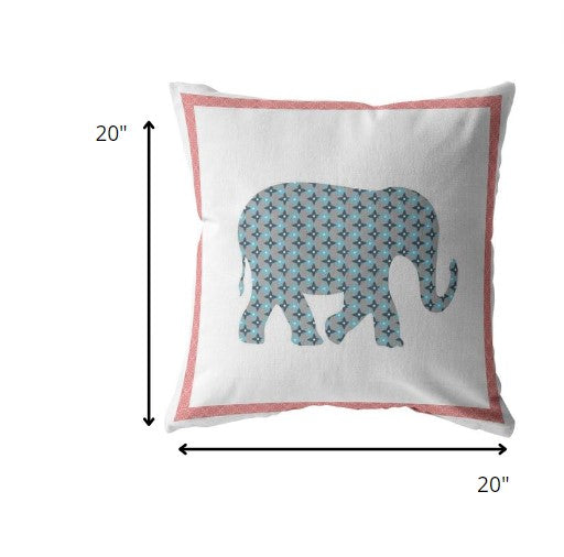 20” Blue Pink Elephant Boho Suede Throw Pillow