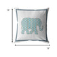 18” Blue White Elephant Boho Suede Throw Pillow