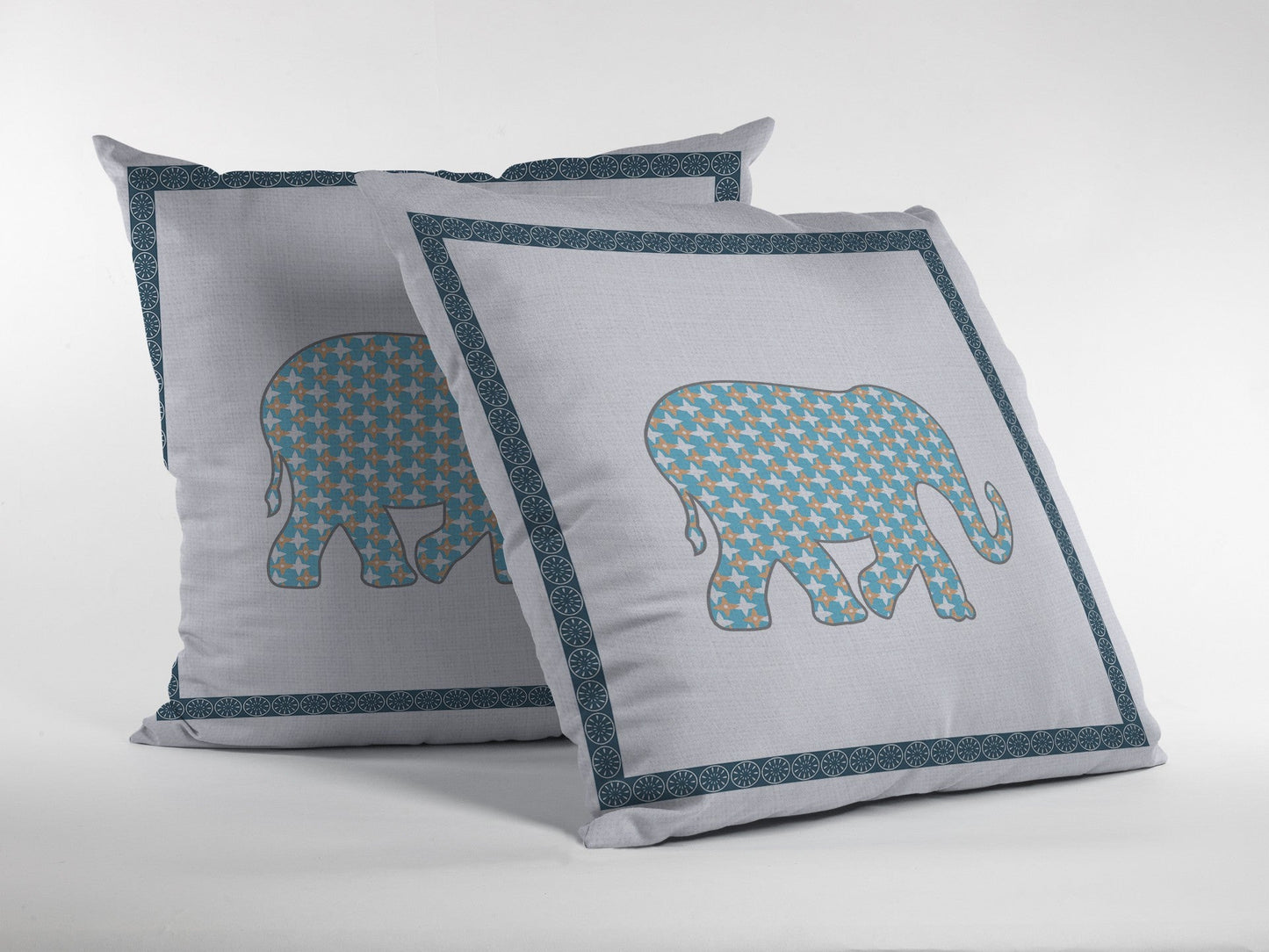 20” Blue White Elephant Boho Suede Throw Pillow