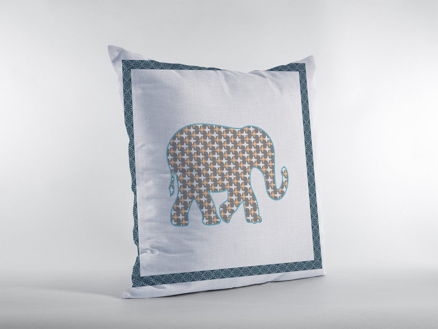 16” Gold White Elephant Boho Suede Throw Pillow