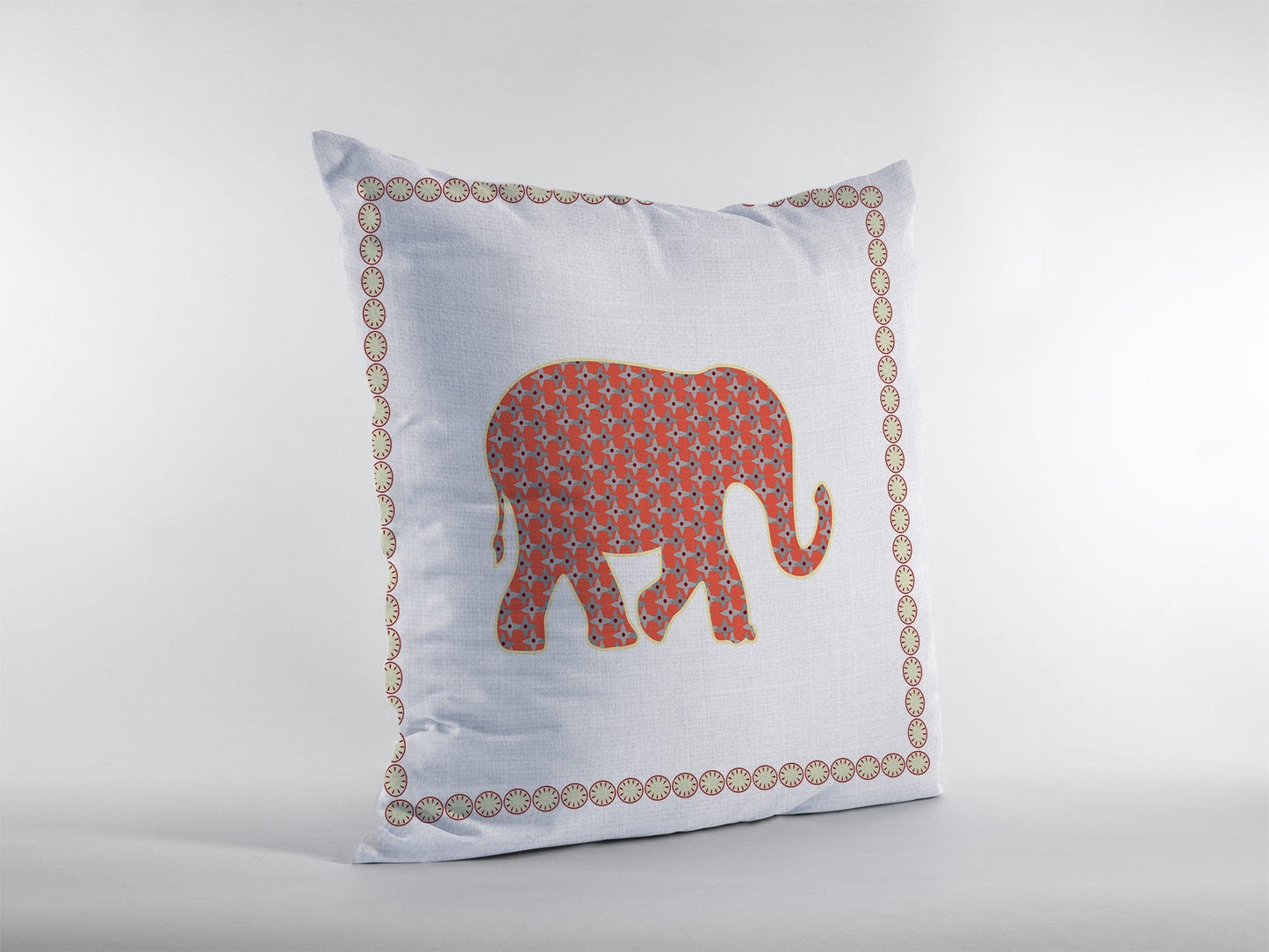 20” Orange White Elephant Boho Suede Throw Pillow