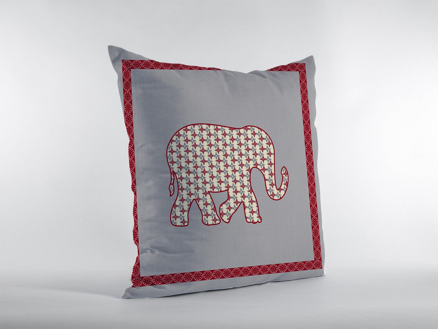 16” Red Gray Elephant Boho Suede Throw Pillow