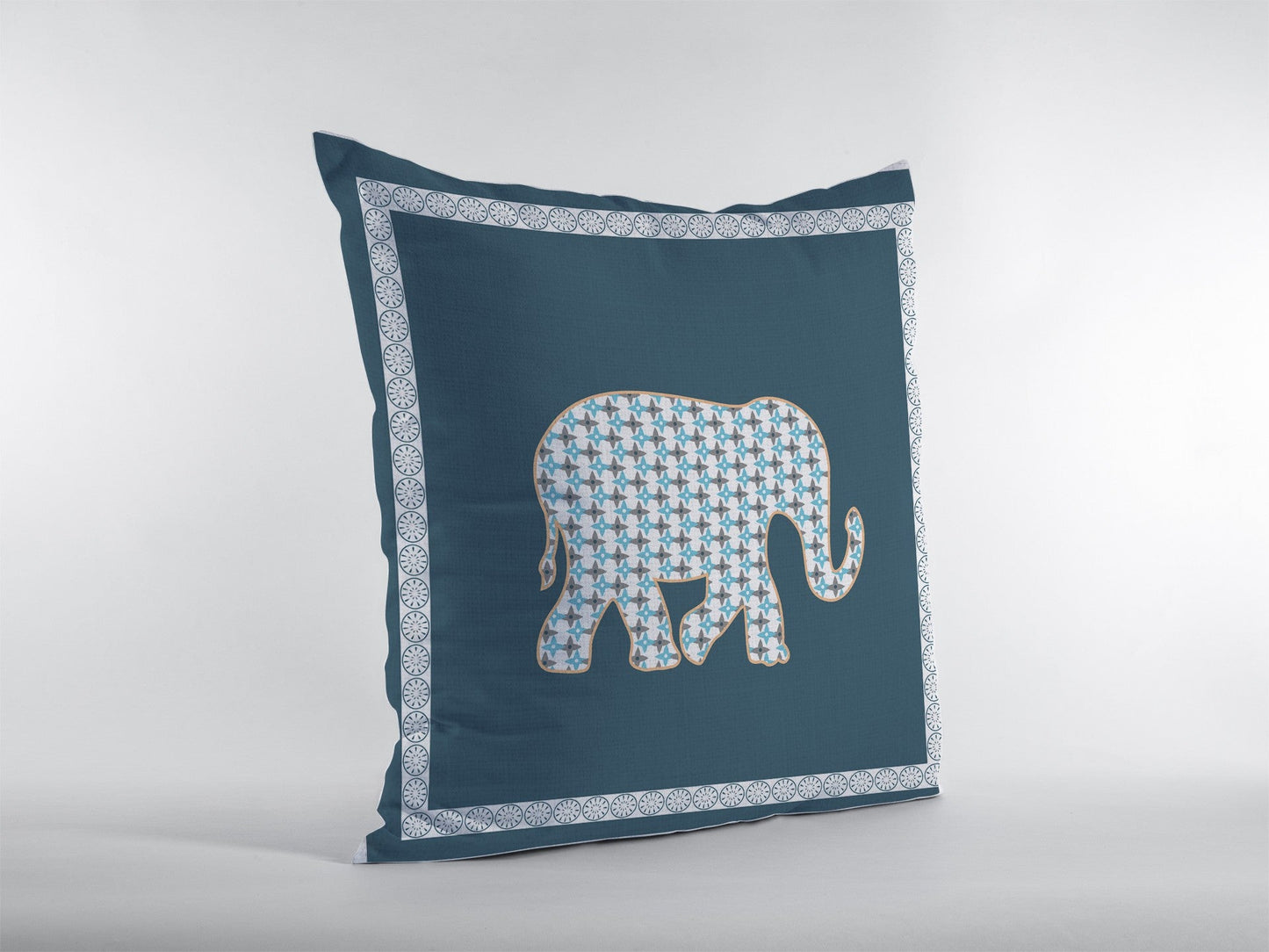 16” Spruce Blue Elephant Boho Suede Throw Pillow