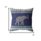 18” Navy Ornate Elephant Suede Throw Pillow