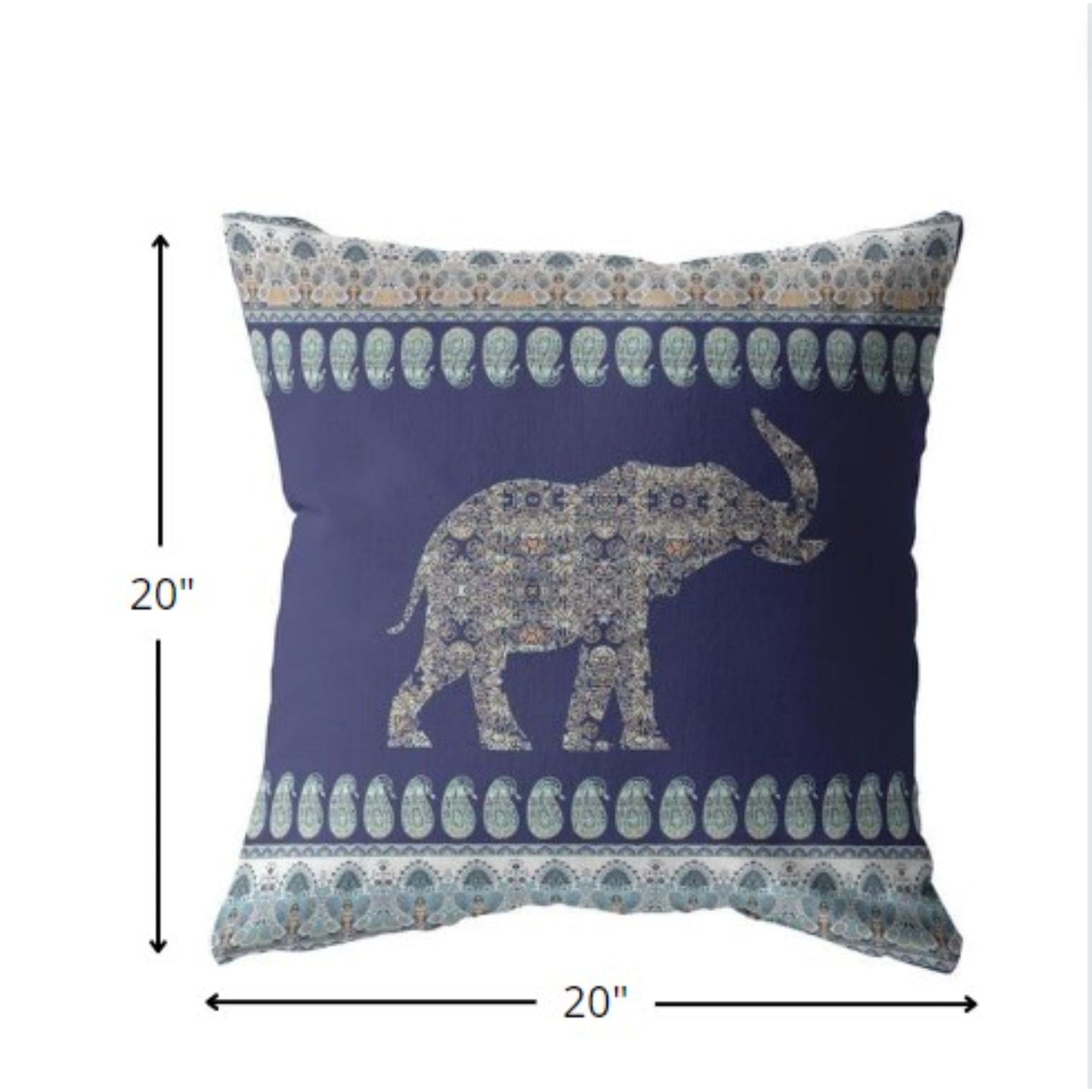 20” Navy Ornate Elephant Suede Throw Pillow