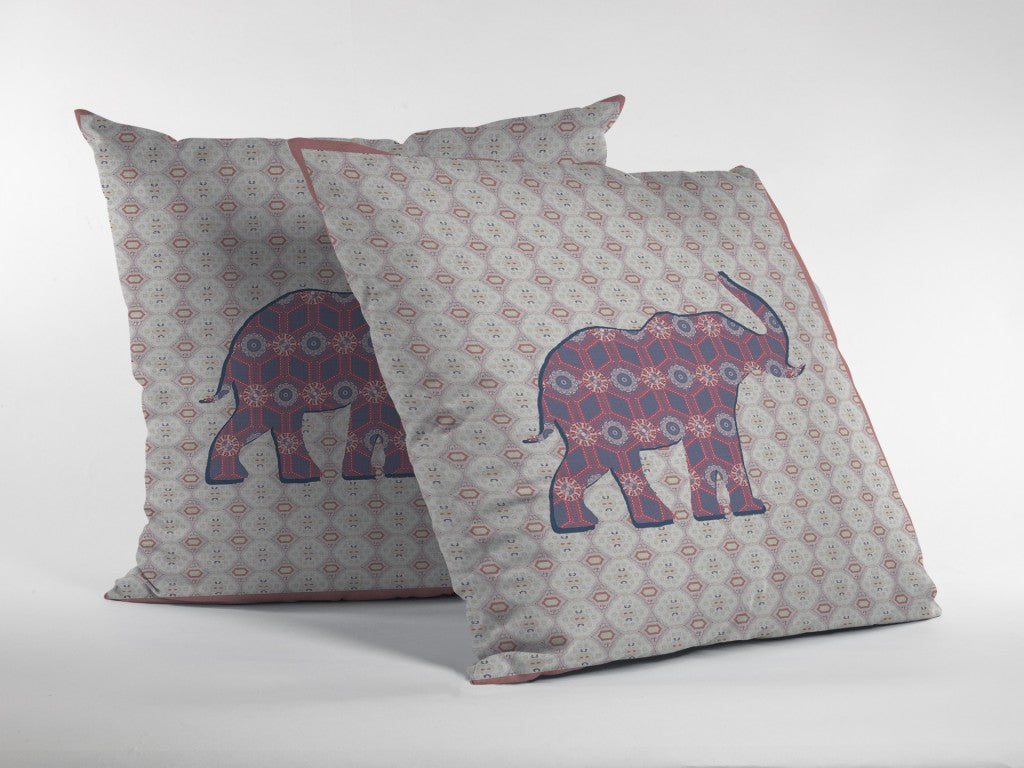 18" Magenta Elephant Decorative Suede Throw Pillow