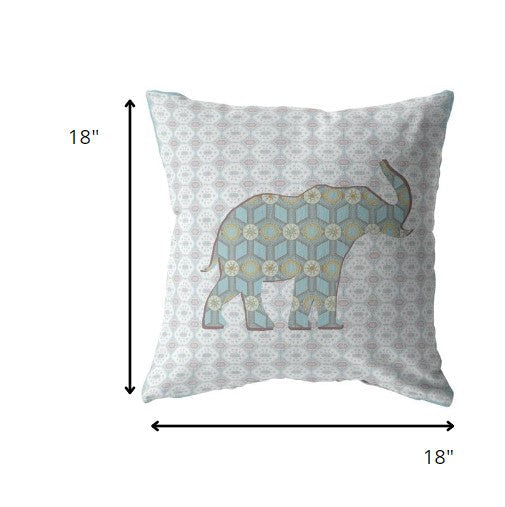 18" Blue Elephant Decorative Suede Throw Pillow