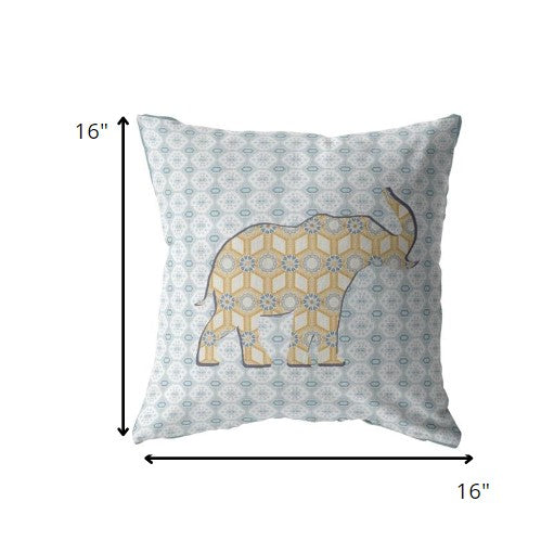 16" Blue Yellow Elephant Decorative Suede Throw Pillow