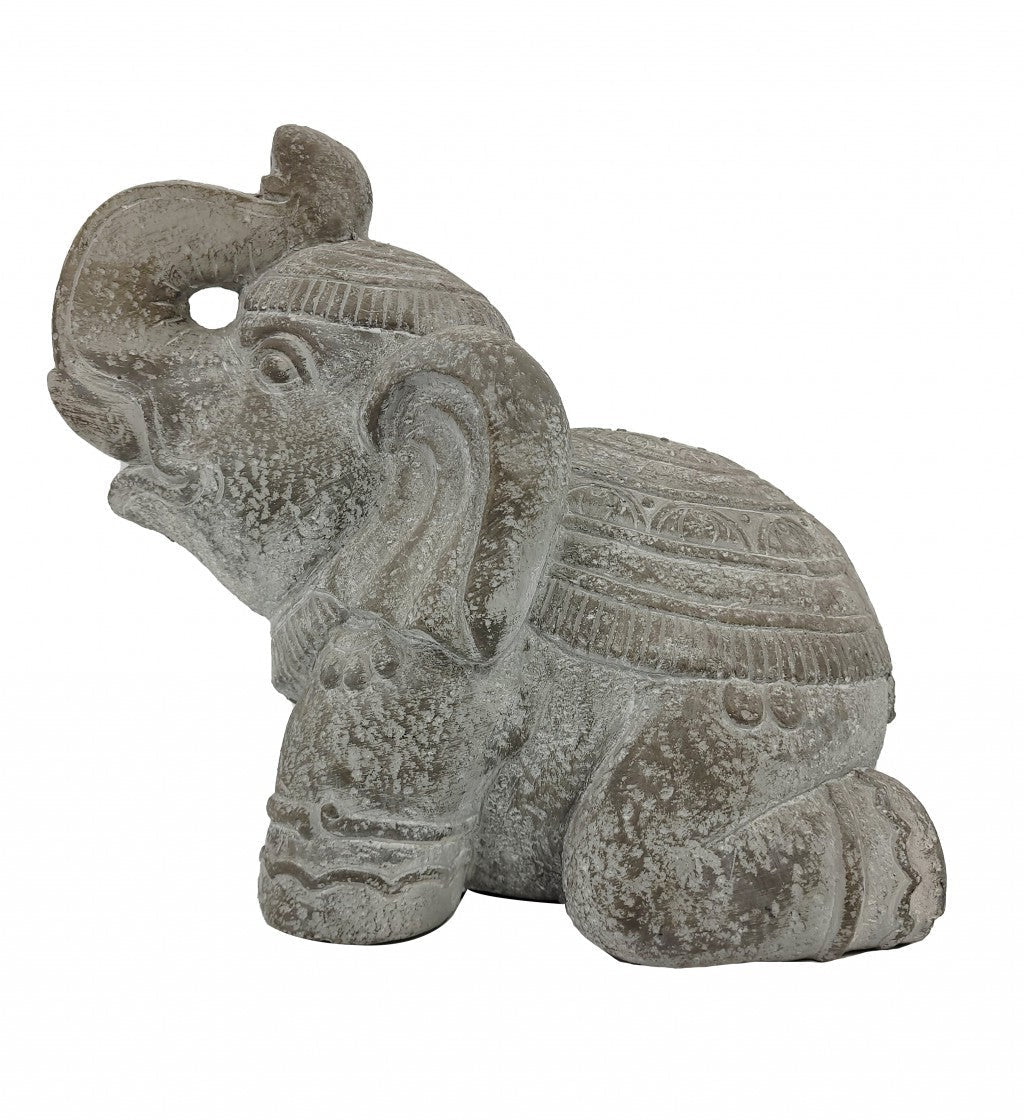 13" Rustic Elephant Indoor Outdoor Statue