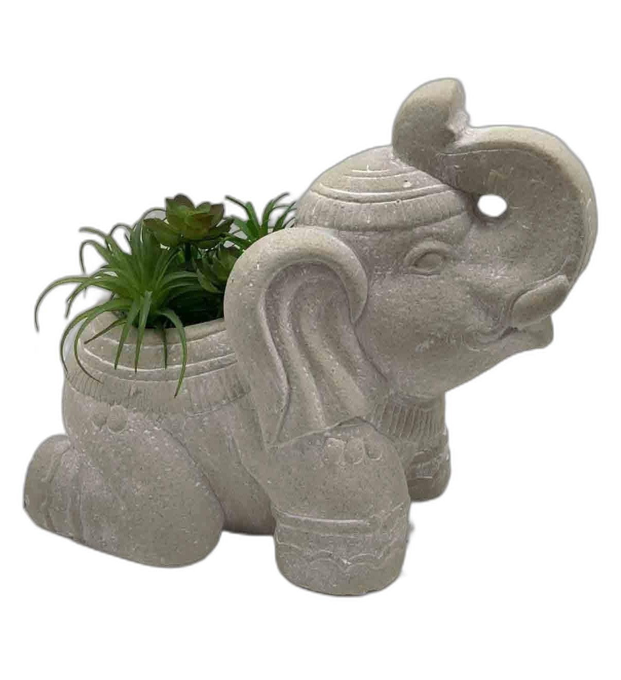 17" Cream Elephant with Succulents Indoor Outdoor Statue